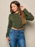 WOMEN'S LONG SLEEVE SOLID KNIT CROP TOP