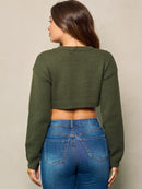 WOMEN'S LONG SLEEVE SOLID KNIT CROP TOP