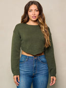 WOMEN'S LONG SLEEVE SOLID KNIT CROP TOP