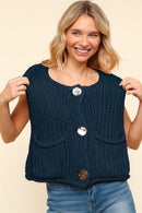 GOLD BUTTON DOWN CHUNKY SWEATER VEST W/POCKET