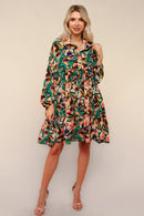 Teal Collared Babydoll Dress W/Ruffle Hem