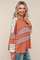 Rust Oversize Paisley Floral Print Pullover Top