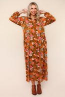 Plus Rust Collared Notch Neck Babydoll Maxi Knit Dress