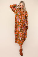 Plus Rust Collared Notch Neck Babydoll Maxi Knit Dress