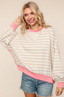 PLUS CREW NECK LOOSE FIT STRIPE PULLOVER KNIT TOP