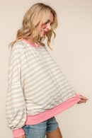 PLUS CREW NECK LOOSE FIT STRIPE PULLOVER KNIT TOP
