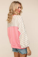 PLUS CREW NECK LOOSE FIT STRIPE PULLOVER KNIT TOP