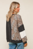 Charcoal Rib Cable Knit Leopard Pullover