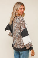 Charcoal Rib Cable Knit Leopard Pullover