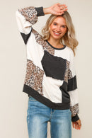 Charcoal Rib Cable Knit Leopard Pullover