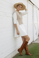 SWEATER BUCKLE VEST AND WOVEN DRESS TWO FER SET