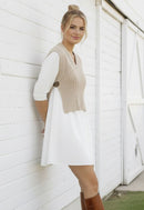 SWEATER BUCKLE VEST AND WOVEN DRESS TWO FER SET