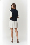 SWEATER BUCKLE VEST AND WOVEN DRESS TWO FER SET
