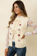 FRONT BOW TIED EMBROIDERED SWEATER VEST