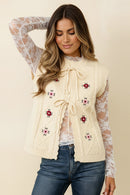 FRONT BOW TIED EMBROIDERED SWEATER VEST