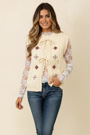 FRONT BOW TIED EMBROIDERED SWEATER VEST