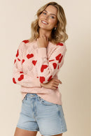 HEART JACQUARD PULLOVER SWEATER KNIT TOP