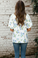 FLORAL WOVEN TOP W/ BUBBLE PUFF SHORT SLEEVE