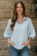 TAPED COLLAR DOLMAN SHORT SLEEVE WOVEN TOP