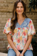 WOVEN BLOUSE W/ BUBBLE PUFF SHORT SLEEVE