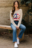 PLUS PEACE PATRIOTIC EMBROIDERY NETTED SWEATER