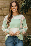 RIB CABLE KNIT FLORAL PATCHWORK PULLOVER TOP