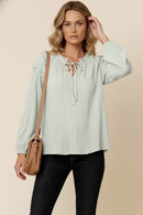 MOCK NECK WITH STRAP SOLID CRINKLE WOVEN TOP
