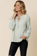 MOCK NECK WITH STRAP SOLID CRINKLE WOVEN TOP