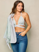 WOMEN'S 3/4 SLEEVES BLAZER & BRALETTE MULTI PRINT 2PC TOP