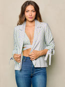 WOMEN'S 3/4 SLEEVES BLAZER & BRALETTE MULTI PRINT 2PC TOP