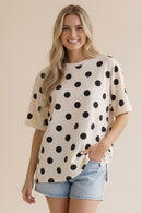 SHORT SLEEVE OVERSIZED POLKA DOT KNIT TOP