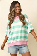 FLUTTER ELBOW SLEEVE STRIPE FRENCH TERRY TOP