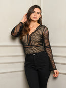 WOMEN'S V-NECK LONG SLEEVE LACE BODYSUIT