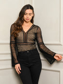 WOMEN'S V-NECK LONG SLEEVE LACE BODYSUIT