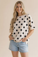 SHORT SLEEVE OVERSIZED POLKA DOT KNIT TOP