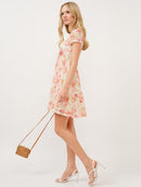 WOMEN'S SHORT SLEEVE SQUARE NECK FLORAL CROCHET MINI DRESS