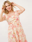 WOMEN'S SHORT SLEEVE SQUARE NECK FLORAL CROCHET MINI DRESS