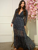 WOMEN'S LONG SLEEVE V-NECK FLORAL MAXI DRESS