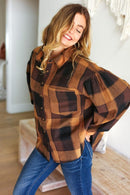 Rock'n Plaid Camel & Charcoal Button Down Oversized Shirt (Open Pack)
