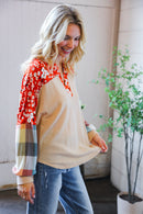 Floral Taupe & Rust Plaid Top