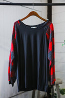 Plus Black Red Plaid Top