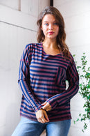 Off Merlot & Navy Cotton Stripe Top