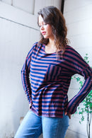 Off Merlot & Navy Cotton Stripe Top