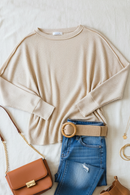 Cream Wavy Ribbed Long Sleeve Loose Fit Top (Open Pack)