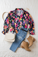 Bold and Blooming Bubble Sleeve Woven Blouse (Open Pack)