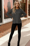 Black Stripe Button Sleeve Top