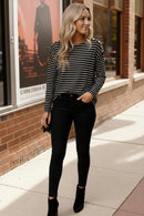 Black Stripe Button Sleeve Top