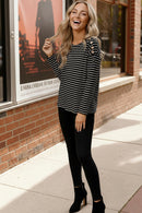 Black Stripe Button Sleeve Top
