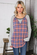 Plaid Stripe Raglan Top