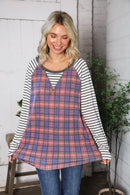 Plaid Stripe Raglan Top